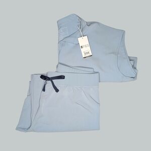 XL FIGS Set (Rafaela top & Highwaisted Livingston pants) in "Dusty Blue" PO 5858